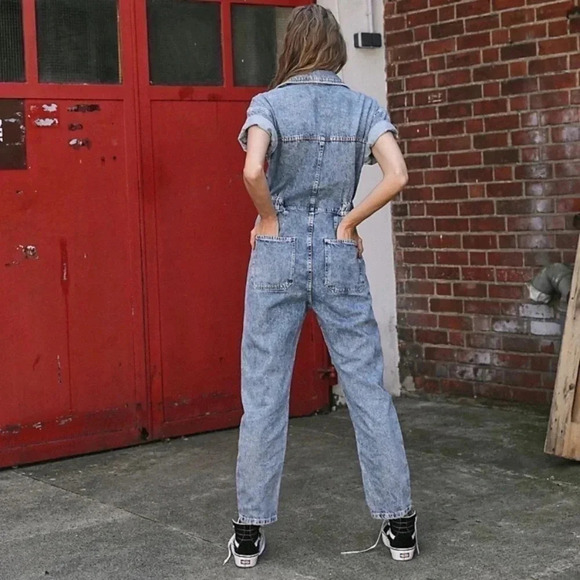 New Free People Marci Coverall Denim Jumpsuit Jean Onesie Utility Blue Small - Picture 4 of 10